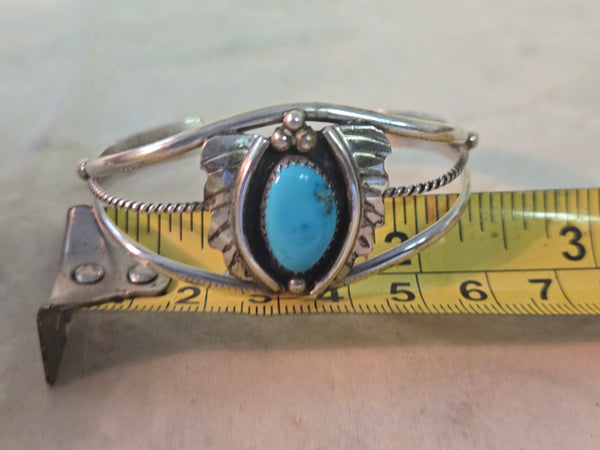 Native American Cuff Bracelet Signed W. C. Sterling silver & Turquoise