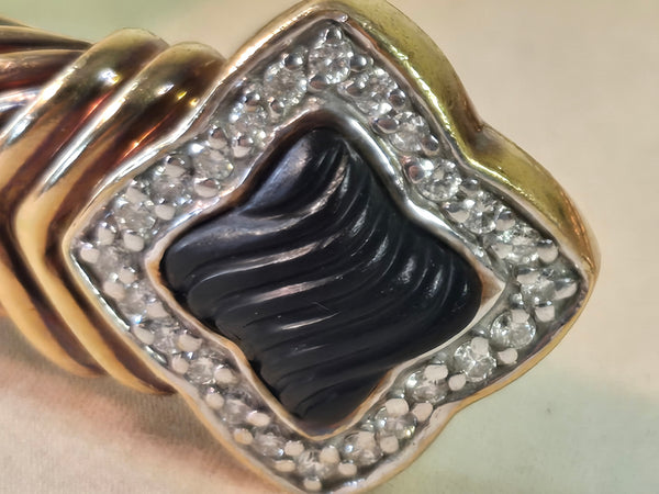 David Yurman 18k Quadrefoil 48 Diamond Onyx Gold Bracelet, dbl cable 39g.