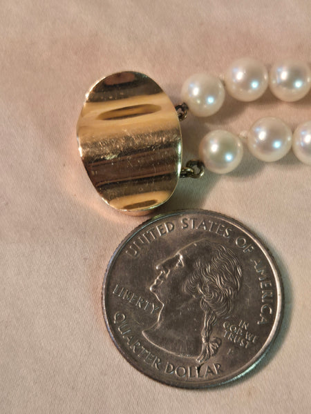 14k yellow Gold Double Strand Pearl Bracelet 6-7mm heavy clasp