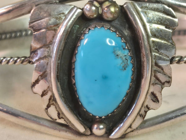 Native American Cuff Bracelet Signed W. C. Sterling silver & Turquoise