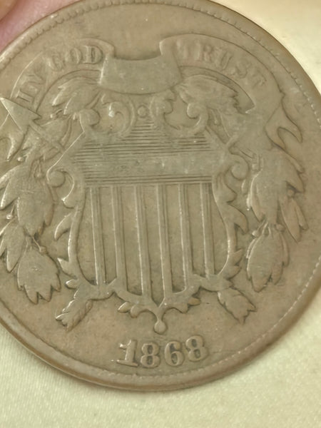 1868 US 2 (two) cent coin good condition