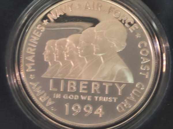 US Mint 1994 Veterans Commemorative 3 coin Silver Dollar Proof set, POW, Vietnam, Women in military w/COA