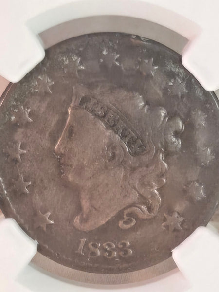 US Coronet Head 1c Large Cent coin NGC Fine Details, scratches