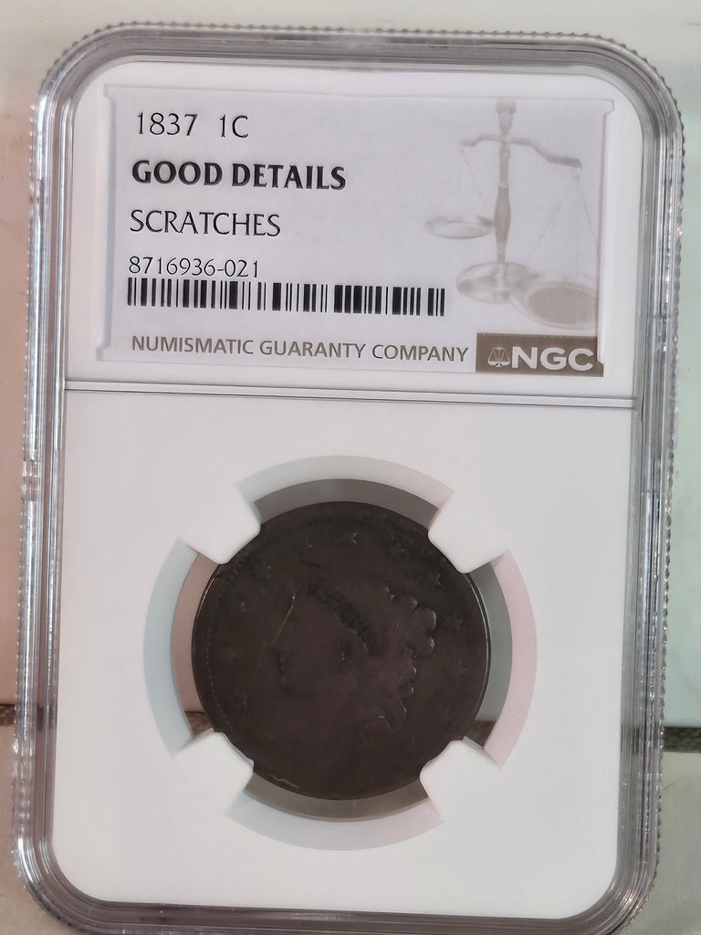 1837 US Coronet Head Large Cent coin NGC good details scratches