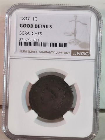 1837 US Coronet Head Large Cent coin NGC good details scratches
