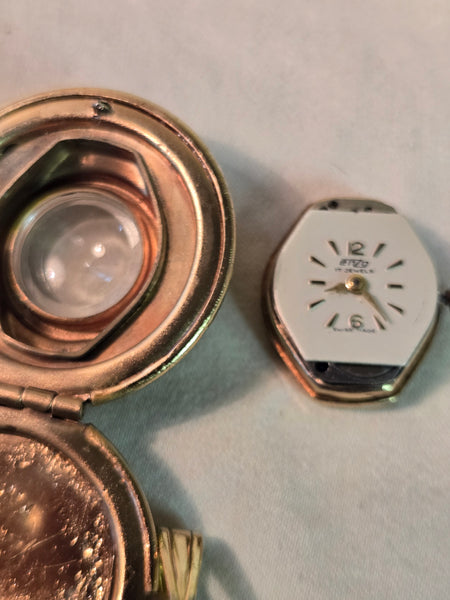 Vintage Enzo 17j Swiss Pendant Watch, manual wind, gold tone, runs