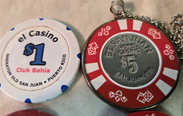 $48 in Puerto Rico Casino Chips, El San Juan, Ambassador, Marriott, etc & pendant