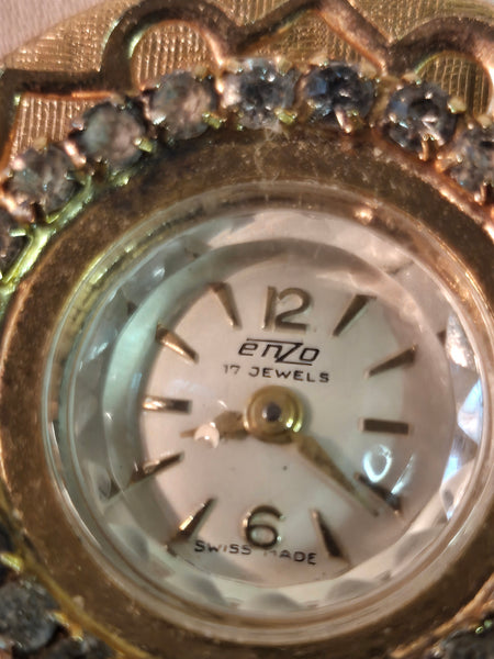 Vintage Enzo 17j Swiss Pendant Watch, manual wind, gold tone, runs
