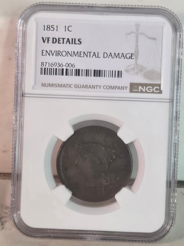 1851 US Braided Hair Large Cent coin NGC VF details Environmental damage