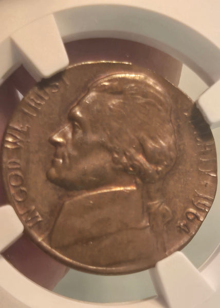 1964 Jefferson Nickel ERROR MS 63 bn Struck on Penny 1c Blank, NGC