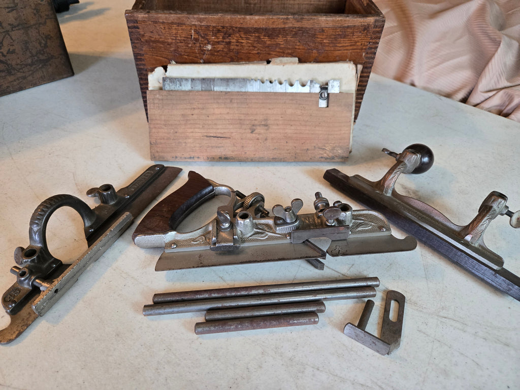 Early Stanley Rule & Level No 45 Plane box & cutters