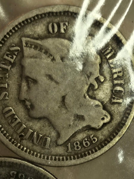 Lot of 2 1865 3 cent nickels good condition