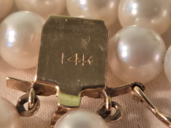 14k yellow Gold Double Strand Pearl Bracelet 6-7mm heavy clasp