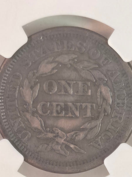 1851 US Braided Hair Large Cent coin 1c NGC VF details cleaned