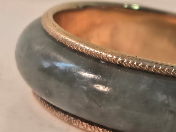 Green Jade 14k gold Eternity Ring, translucent Nephrite size 7.25