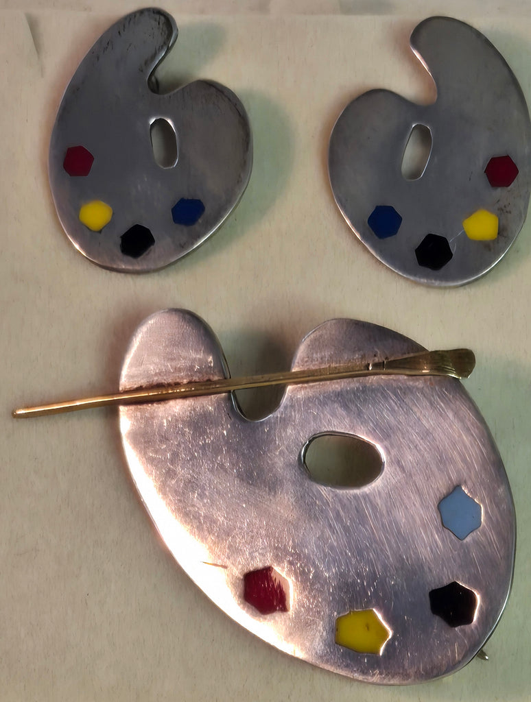 Sterling Silver Painters Palette Brooch & Earrings set Mexico