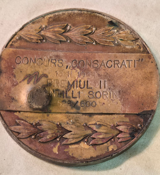 Romania 2nd place Shooting Medal, bronze 1944 dated 62mm