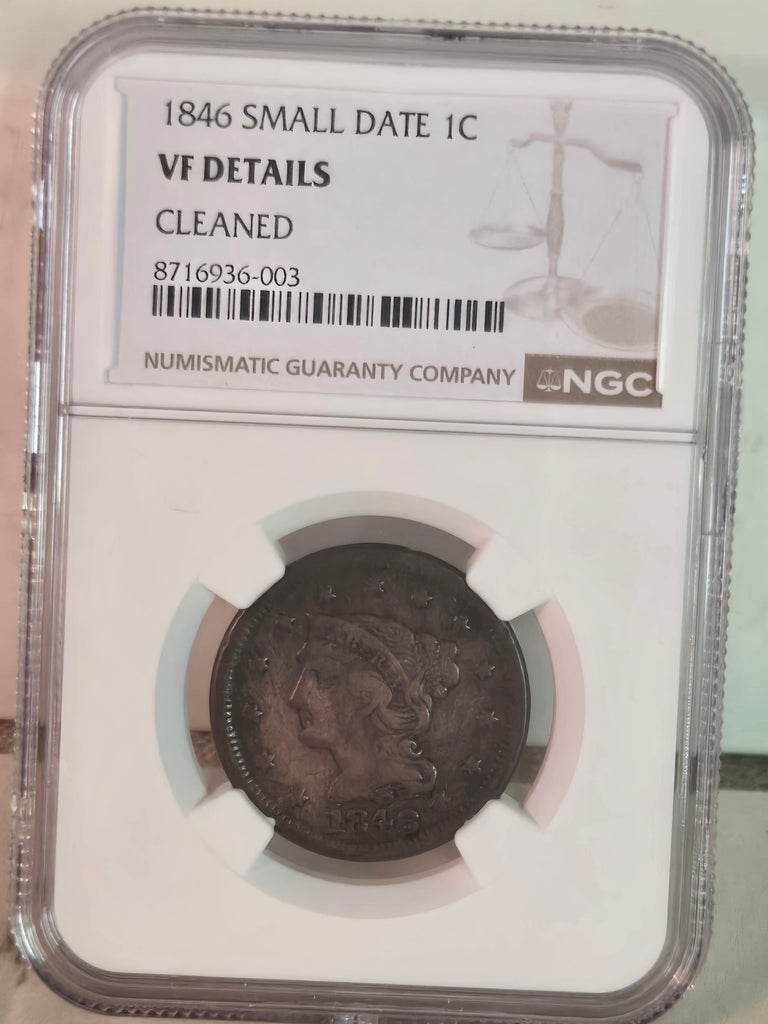 1846 US Braided Hair Large Cent small date 1c, NGC VF details, cleaned