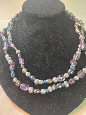 Honora 38" multicolor Keshi long strand pearls, sterling clasp, New in Box