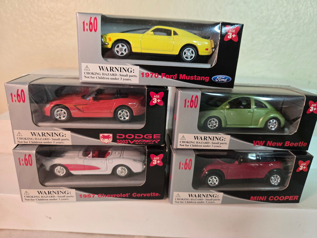 Lot of 5 Welly Diecast 1:60 Corvette Viper Mustang Cooper VW Beetle