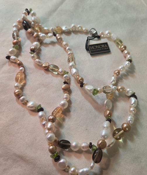 Honora Gold & white Keshi Cultured pearl 38" necklace, sterling clasp New in Box