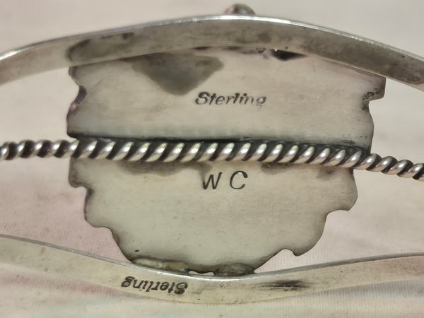 Native American Cuff Bracelet Signed W. C. Sterling silver & Turquoise