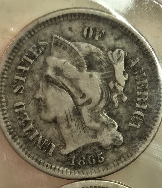 Lot of 2 1865 3 cent nickels good condition