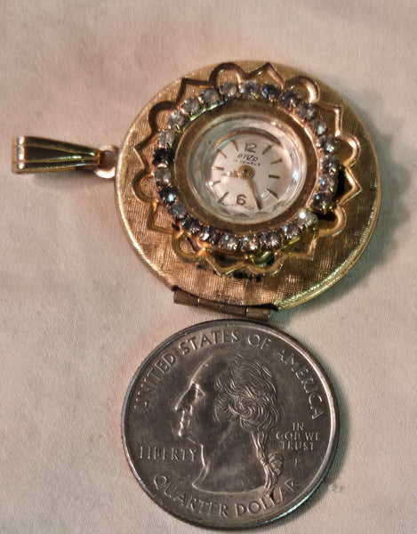 Vintage Enzo 17j Swiss Pendant Watch, manual wind, gold tone, runs