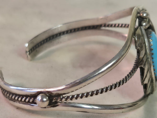 Native American Cuff Bracelet Signed W. C. Sterling silver & Turquoise