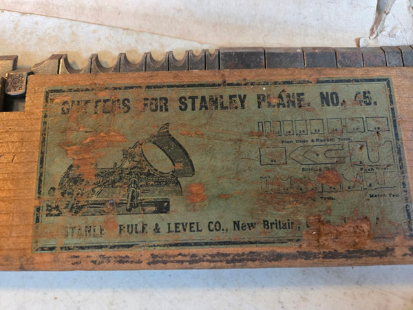 Early Stanley Rule & Level No 45 Plane box & cutters