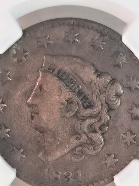 US 1831 Coronet Head Large Cent NGC VF details, cleaned coin