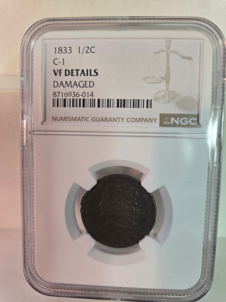 1833 US Classic Head 1/2 Half Cent C-1 VF details damaged NGC graded