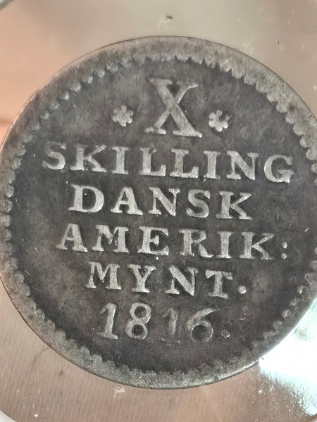 1816 Danish West Indies 10 Skillings coin U.S. Virgin Islands .625 silver