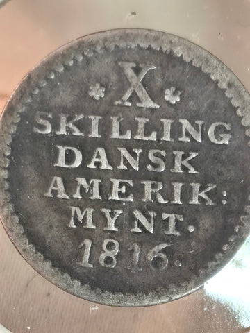 1816 Danish West Indies 10 Skillings coin U.S. Virgin Islands .625 silver