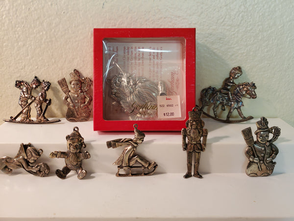 Lot of 9 Gorham  Christmas ornaments, Teddy Bear, Santa, Nutcracker, Rocking Horse, etc