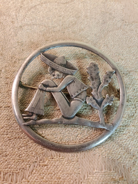 Truart sterling silver brooch Mexican man & bush