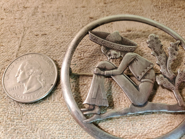 Truart sterling silver brooch Mexican man & bush