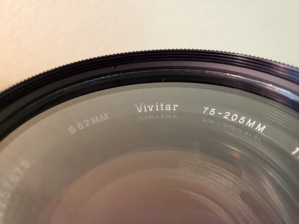 Vivitar 75-205mm macro focusing zoom lens 1:3.8