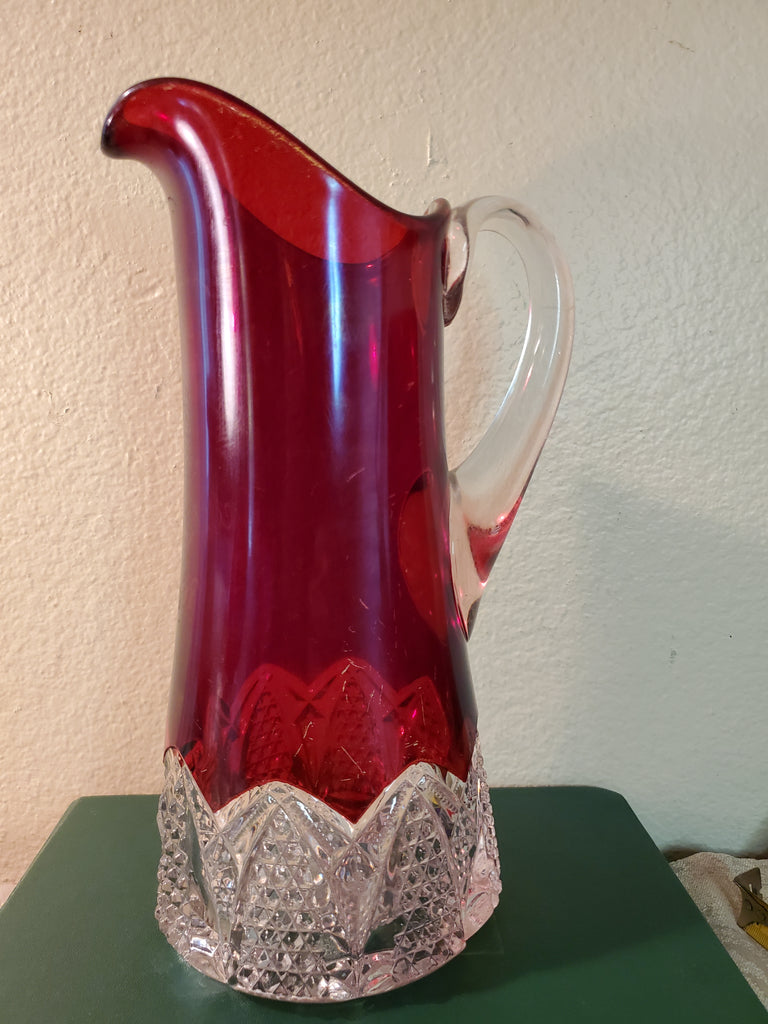 Ruby stained water pitcher 1908, 20" Tall