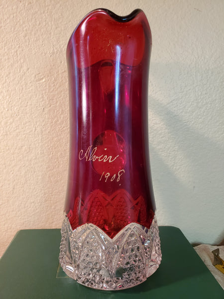 Ruby stained water pitcher 1908, 20" Tall