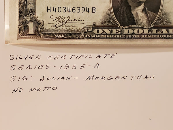 1935-A U.S. Silver Certificate one dollar bill blue seal FR1408 189 Rev A