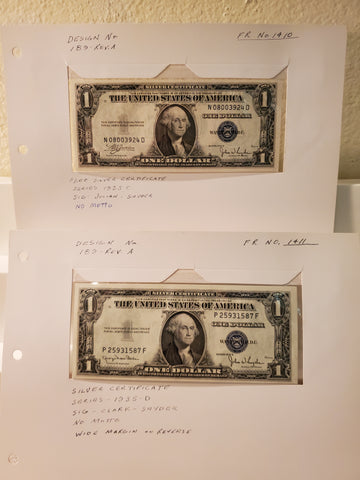 1935-C & D U.S. Silver certificates No Motto one dollar bills FR 1410 & 1411