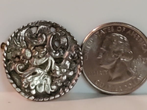 STERLING floral Button Brooch By Nathan & Hayes c.1900 Chester silver