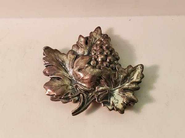 1940s Jewel Art Sterling Silver Brooch, Grape Leaf design