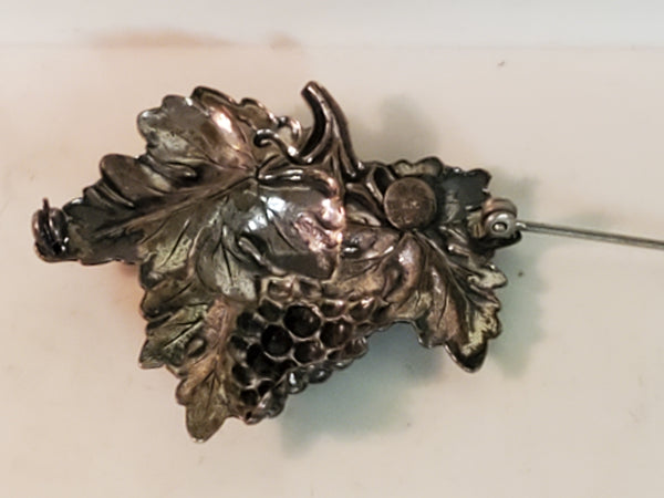 1940s Jewel Art Sterling Silver Brooch, Grape Leaf design