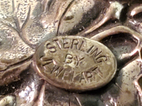 1940s Jewel Art Sterling Silver Brooch, Grape Leaf design