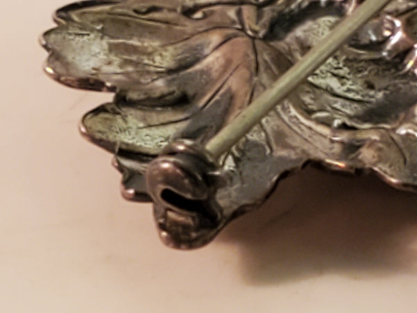 1940s Jewel Art Sterling Silver Brooch, Grape Leaf design