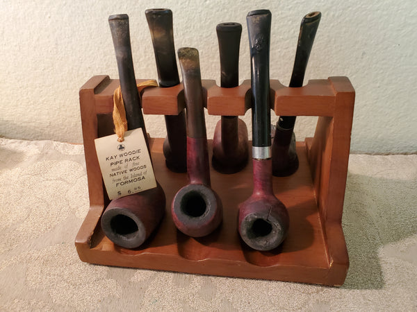 Kaywoodie 6 pipe Rack with pipes and label, mint