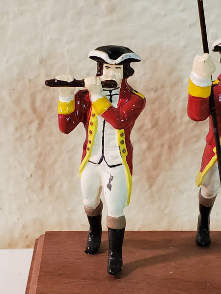 3 piece Redcoats marching band with flag, lead, Britians?