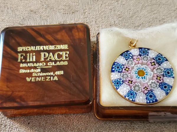 Murano caned Milleflori glass 14k pendant, Venezia